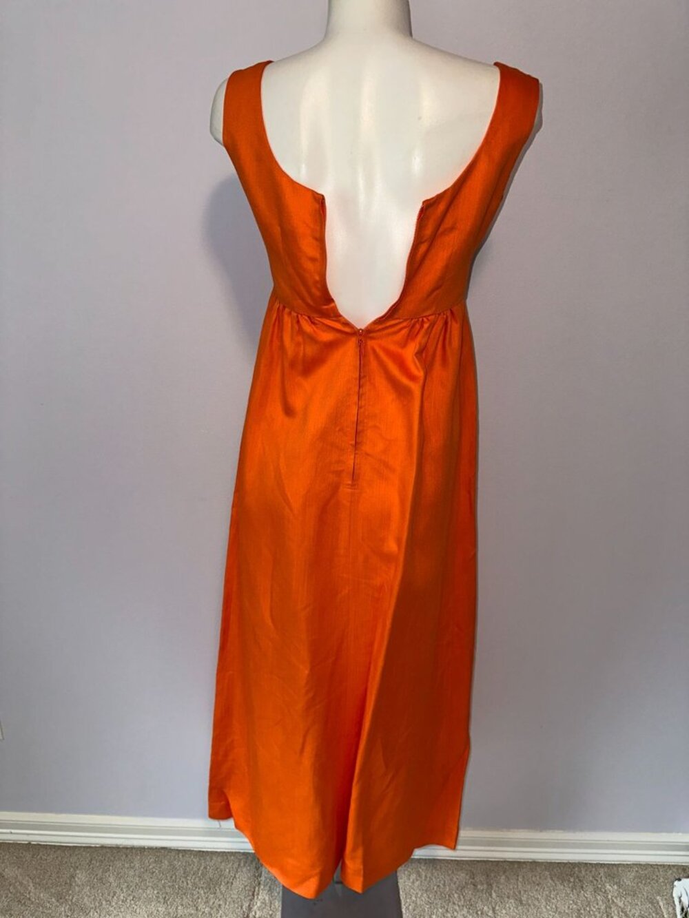 Vintage 70s Orange Maxi Dress Pumpkin Boho Hippie Empire Waist Small Sleeveless - Picture 5 of 6